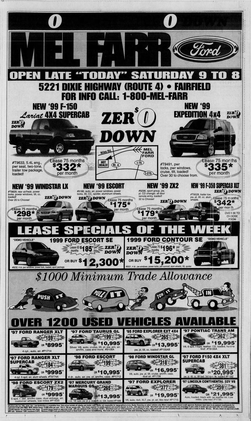 Mel Farr Ford (Northland Ford) - Aug 21 1999 Fairfield Ad (newer photo)